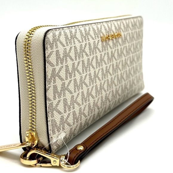 Michael Kors Large Continental Wallet Wristlet Vanilla/Brown - Picture 5 of 10